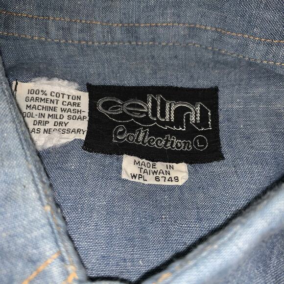 Vintage 70's 80's Cellini blue button up sz L - Picture 6 of 9
